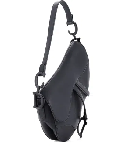 Pre-owned Dior Ultra Matte Saddle Handbag Leather Medium Shoulder Bag In Black