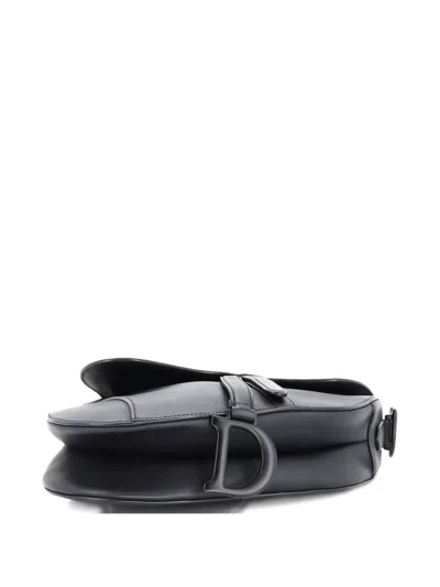 Pre-owned Dior Ultra Matte Saddle Handbag Leather Medium Shoulder Bag In Black