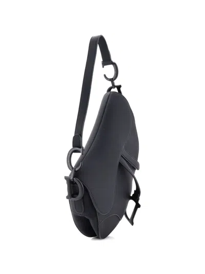 Pre-owned Dior Ultra Matte Saddle Handbag Leather Medium Shoulder Bag In Black