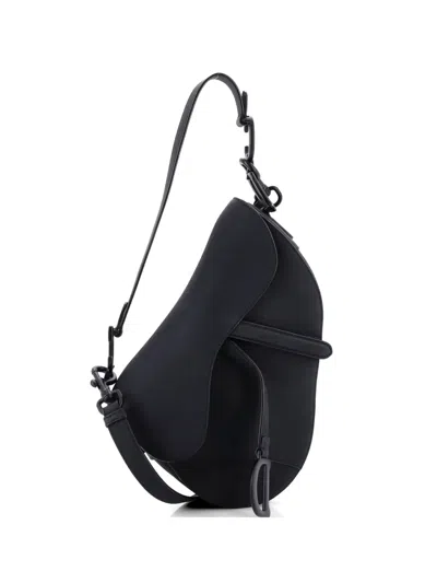 Pre-owned Dior Ultra Matte Saddle Handbag Leather Medium Shoulder Bag In Black