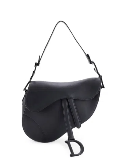 Pre-owned Dior Ultra Matte Saddle Handbag Leather Medium Shoulder Bag In Black