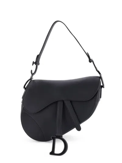 Pre-owned Dior Ultra Matte Saddle Handbag Leather Medium Shoulder Bag In Black