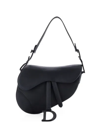 Pre-owned Dior Ultra Matte Saddle Handbag Leather Medium Shoulder Bag In Black