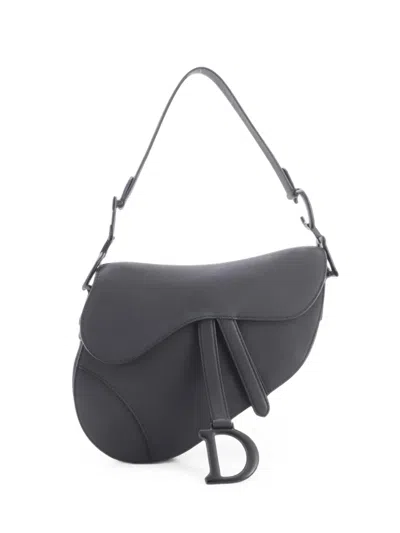 Pre-owned Dior Ultra Matte Saddle Handbag Leather Medium Shoulder Bag In Black