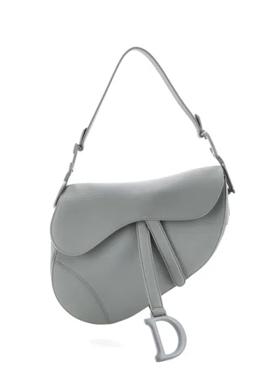 Pre-owned Dior Ultra Matte Saddle Handbag Leather Medium Shoulder Bag In Gray