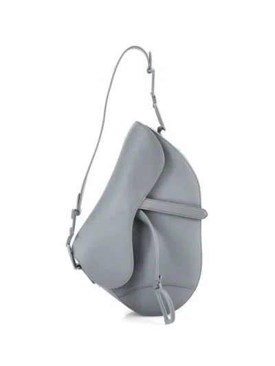 Pre-owned Dior Ultra Matte Saddle Handbag Leather Medium Shoulder Bag In Gray