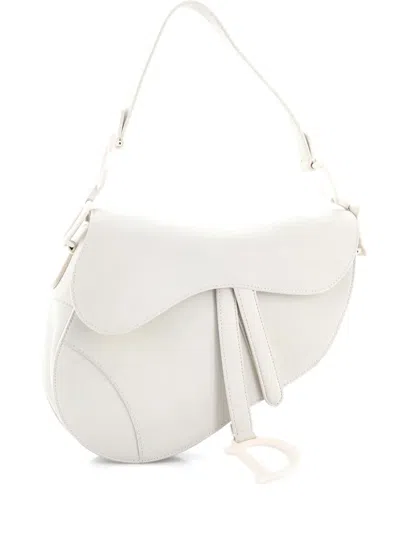 Pre-owned Dior Ultra Matte Saddle Handbag Leather Medium Shoulder Bag In Neutral