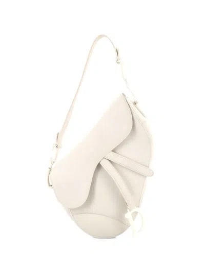 Pre-owned Dior Ultra Matte Saddle Handbag Leather Medium Shoulder Bag In White