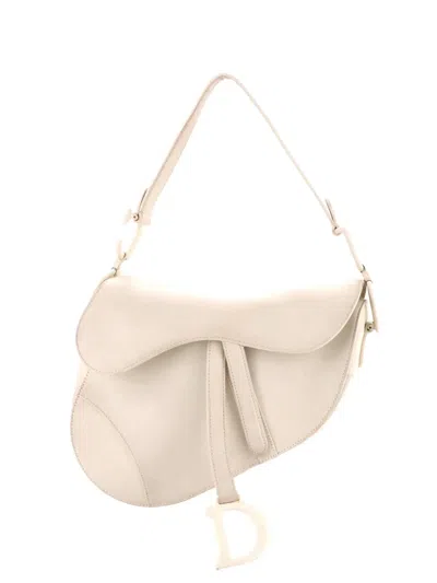 Pre-owned Dior Ultra Matte Saddle Handbag Leather Medium Shoulder Bag In White