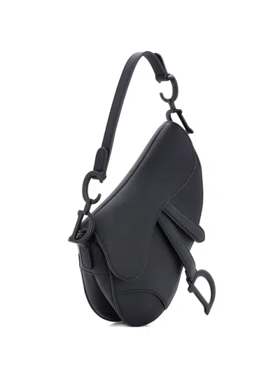 Pre-owned Dior Ultra Matte Saddle Handbag Leather Mini Shoulder Bag In Black