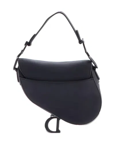 Pre-owned Dior Ultra Matte Saddle Handbag Leather Mini Shoulder Bag In Black