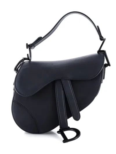 Pre-owned Dior Ultra Matte Saddle Handbag Leather Mini Shoulder Bag In Black