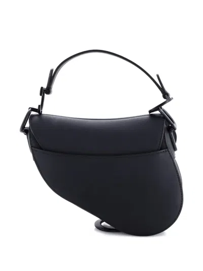 Pre-owned Dior Ultra Matte Saddle Handbag Leather Mini Shoulder Bag In Black