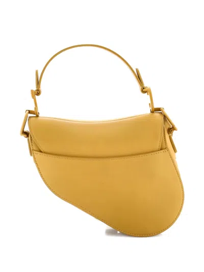 Pre-owned Dior Ultra Matte Saddle Handbag Leather Mini Shoulder Bag In Yellow