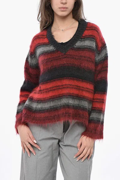 Dior Unbalanced Striped Sweater In Red
