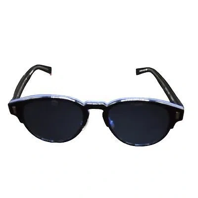 Pre-owned Dior Unisex Round Designer Sunglasses 52mm "black Tie" Black & Blue Mirror