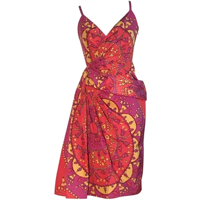 Pre-owned Dior Unworn 2008 Christian  Pink And Yellow Draped Tassel And Chain Print Dress