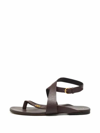 Pre-owned Dior Up Ankle-strap Flat Sandals In Brown