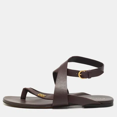 Pre-owned Dior Up Size 39 Brown Leather Ankle Strap Thong Flat Sandals