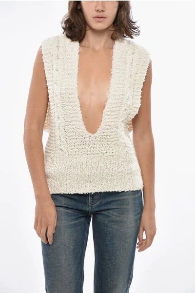 Dior V Neck Knitted Sleeveless Top In White