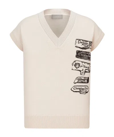 Dior V-neck Knitted Vest In White