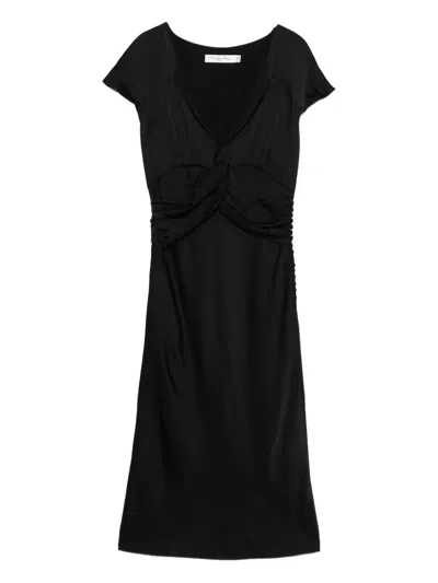 Pre-owned Dior V-neck Midi Dress In Black