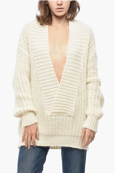 Dior V Neck Mohair Blend Pullover In Neutral