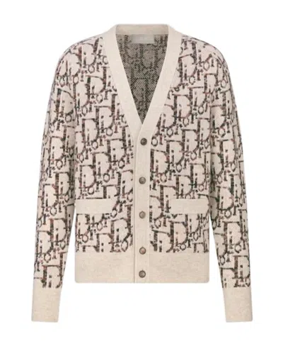 Dior V-neck Shearing Wool Knitted Cardigan In Nude