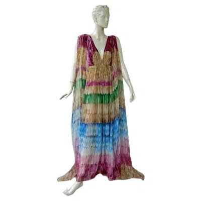 Pre-owned Dior Valentino Colorful Feather Print Dress Gown In Gray
