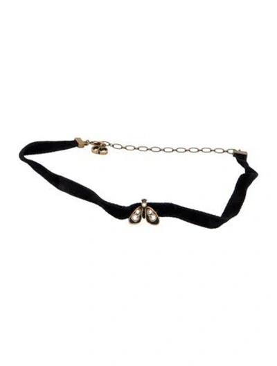 Pre-owned Dior Velvet & Crystal Bee Choker Necklace, 14.5" In Multicolor