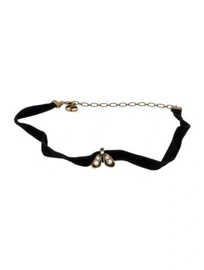Pre-owned Dior Velvet & Crystal Bee Choker Necklace, 14.75" In Multicolor