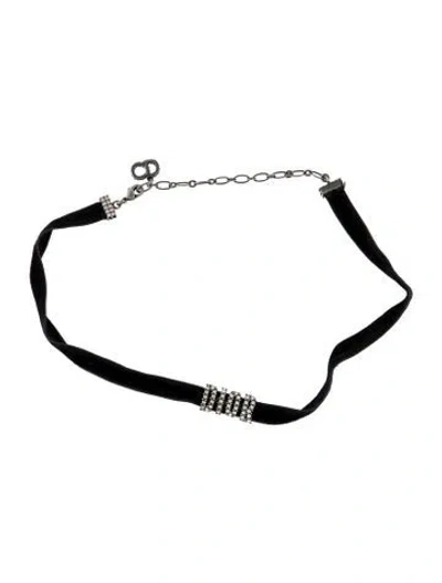 Pre-owned Dior Velvet & Crystal Choker Necklace, 14.5" In Multi