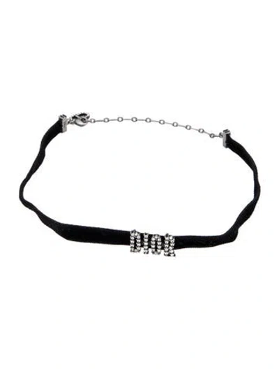 Pre-owned Dior Velvet & Crystal Choker Necklace, 14.5" In Multicolor