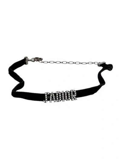 Pre-owned Dior Velvet & Crystal J'a Choker Necklace, 14.75" In Black
