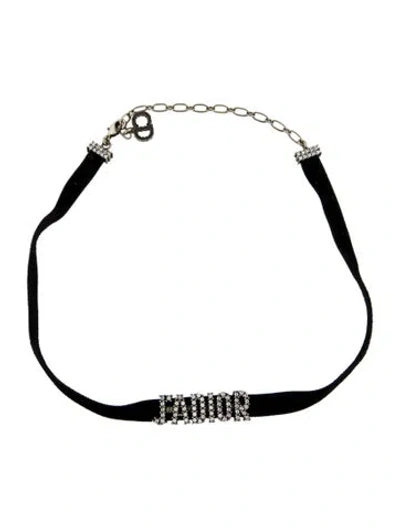 Pre-owned Dior Velvet & Crystal J'a Choker Necklace, 15" In Black