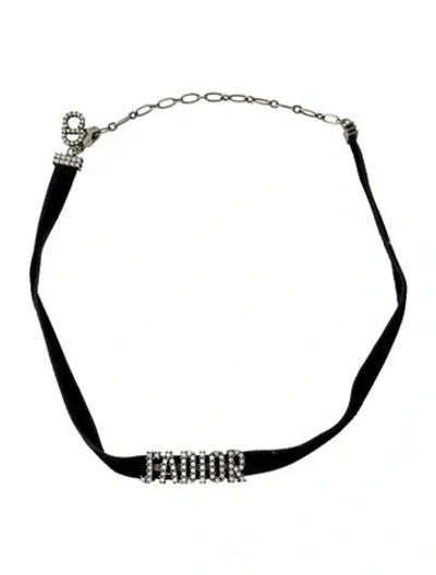 Pre-owned Dior Velvet & Crystal J'a Choker Necklace, 15" In Black