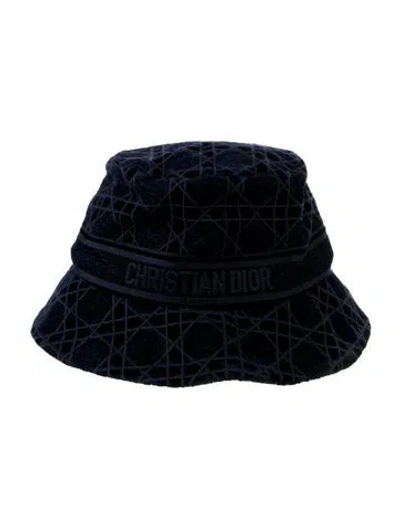 Pre-owned Dior Velvet Bucket Hat With Embroidered Accents In Blue