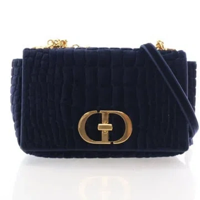 Pre-owned Dior Velvet Chain Montaigne Crossbody Bag 30 In Blue