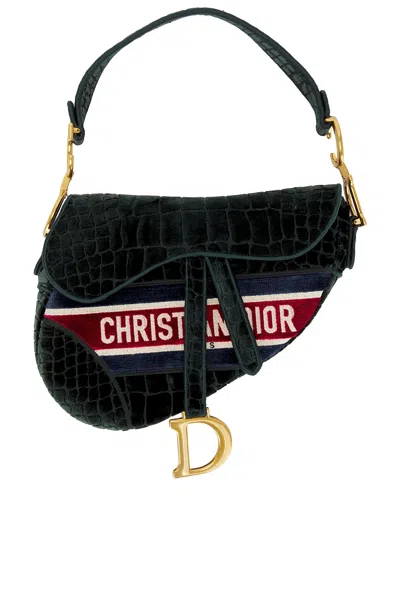 Pre-owned Dior Velvet Crocodile Effect Saddle Bag In Green