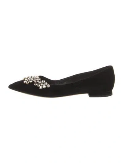 Pre-owned Dior Velvet Crystal Embellishments Ballet Flats In Black