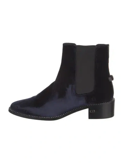 Pre-owned Dior Velvet Crystal Embellishments Chelsea Boots In Blue