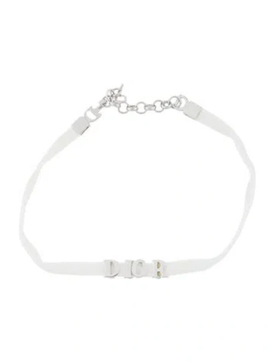 Pre-owned Dior Velvet  Choker Necklace, 14" In White