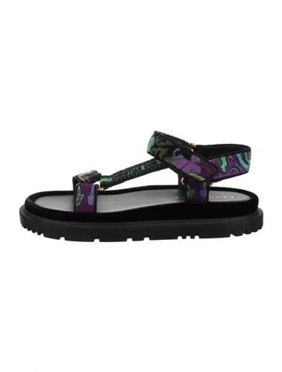Pre-owned Dior Velvet Floral Print Gladiator Sandals In Black