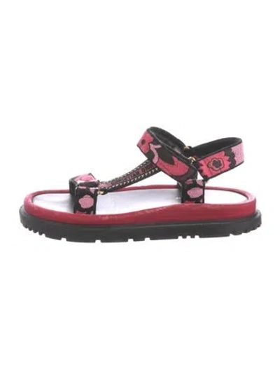 Pre-owned Dior Velvet Floral Print T-strap Sandals In Black