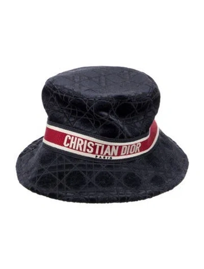 Pre-owned Dior Velvet Patterned Velvet Bucket Hat In Blue
