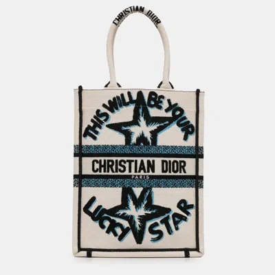 Pre-owned Dior Vertical Lucky Star Book Tote In White