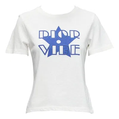 Pre-owned Dior Vibe Blue Star Logo Graphic Print White Cotton Linen Short Sleeve Tshirt Xs
