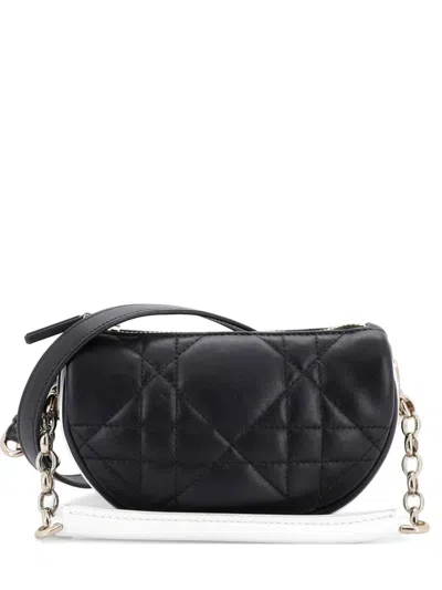 Pre-owned Dior Vibe Cannage Quilt Lambskin Micro Hobo Bag In Black