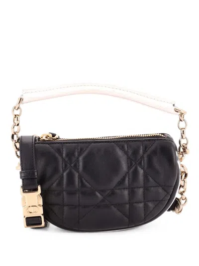 Pre-owned Dior Vibe Cannage Quilt Lambskin Mini Hobo Bag In Black