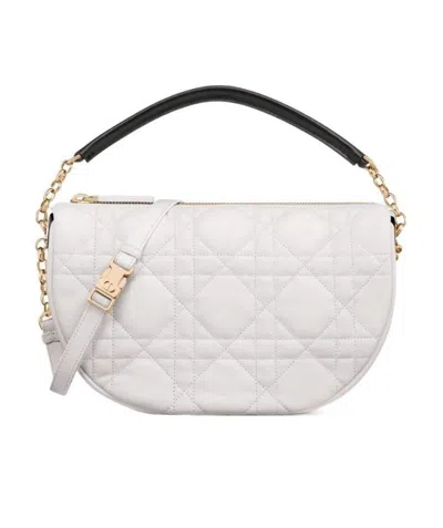 Dior Vibe Hobo Medium Sheep Leather Rattan Pattern Shoulder Bag In White